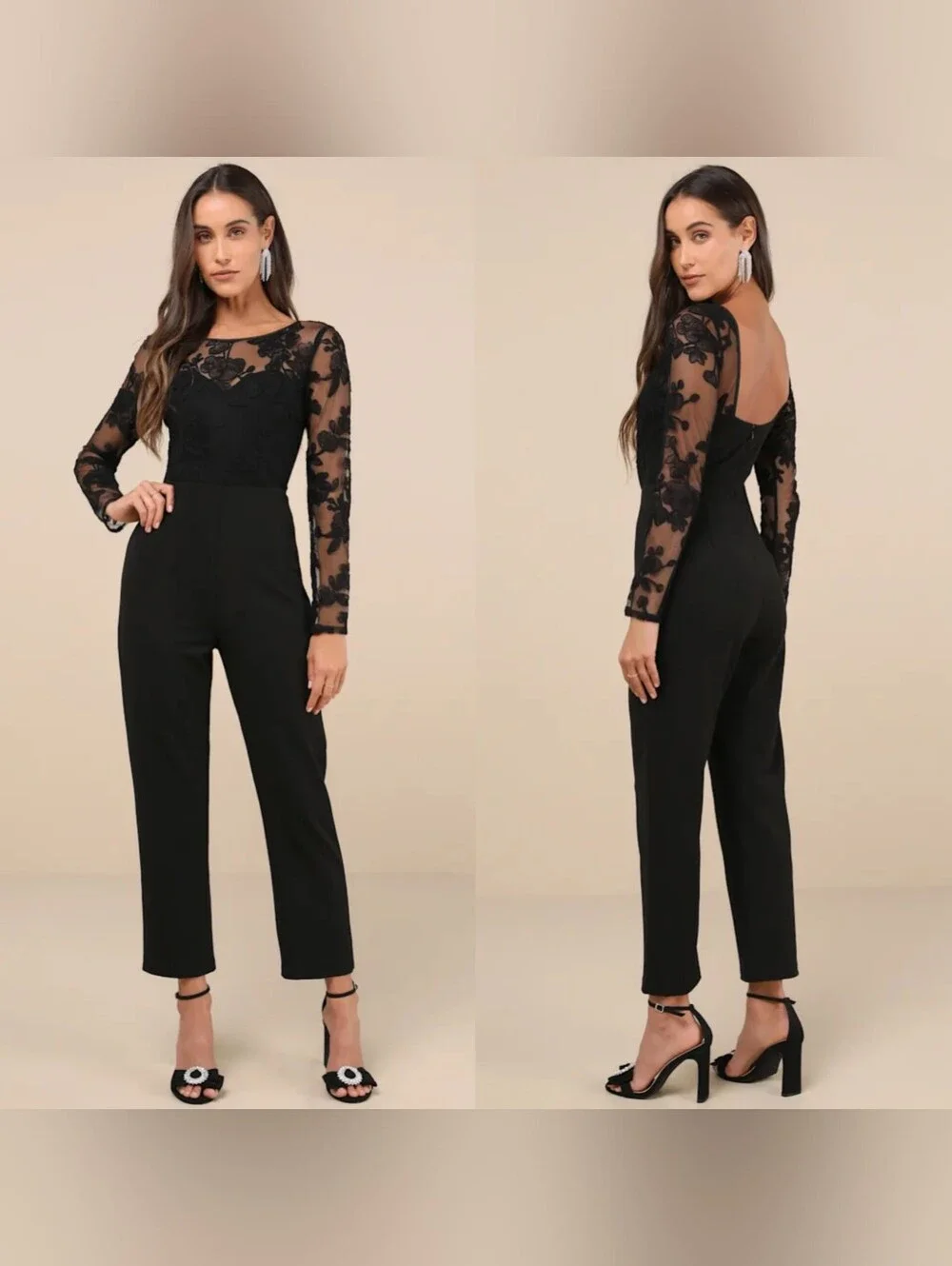 Lulus Write Your Own Romance Black Embroidered Long Sleeve Jumpsuit Wedding